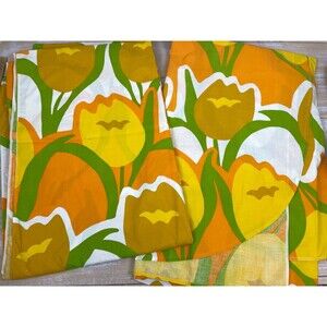 2 Vintage JP Steven's Utica? Twin Flat Sheet Cover w/Round Edge 70's MCM Tulip